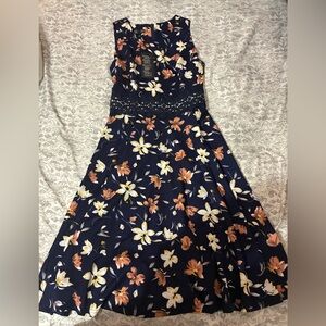 Floral Lace Dress - Navy and Orange